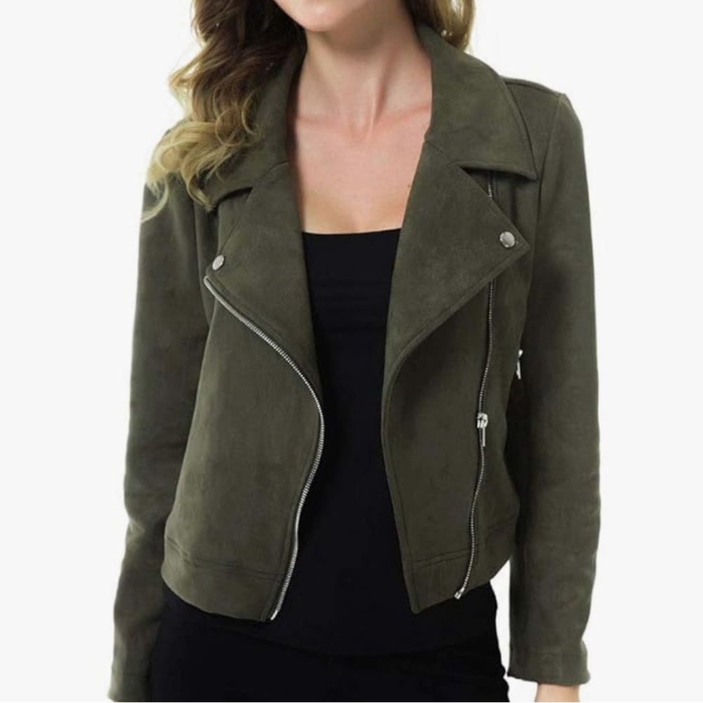 Dark green women’s biker jacket